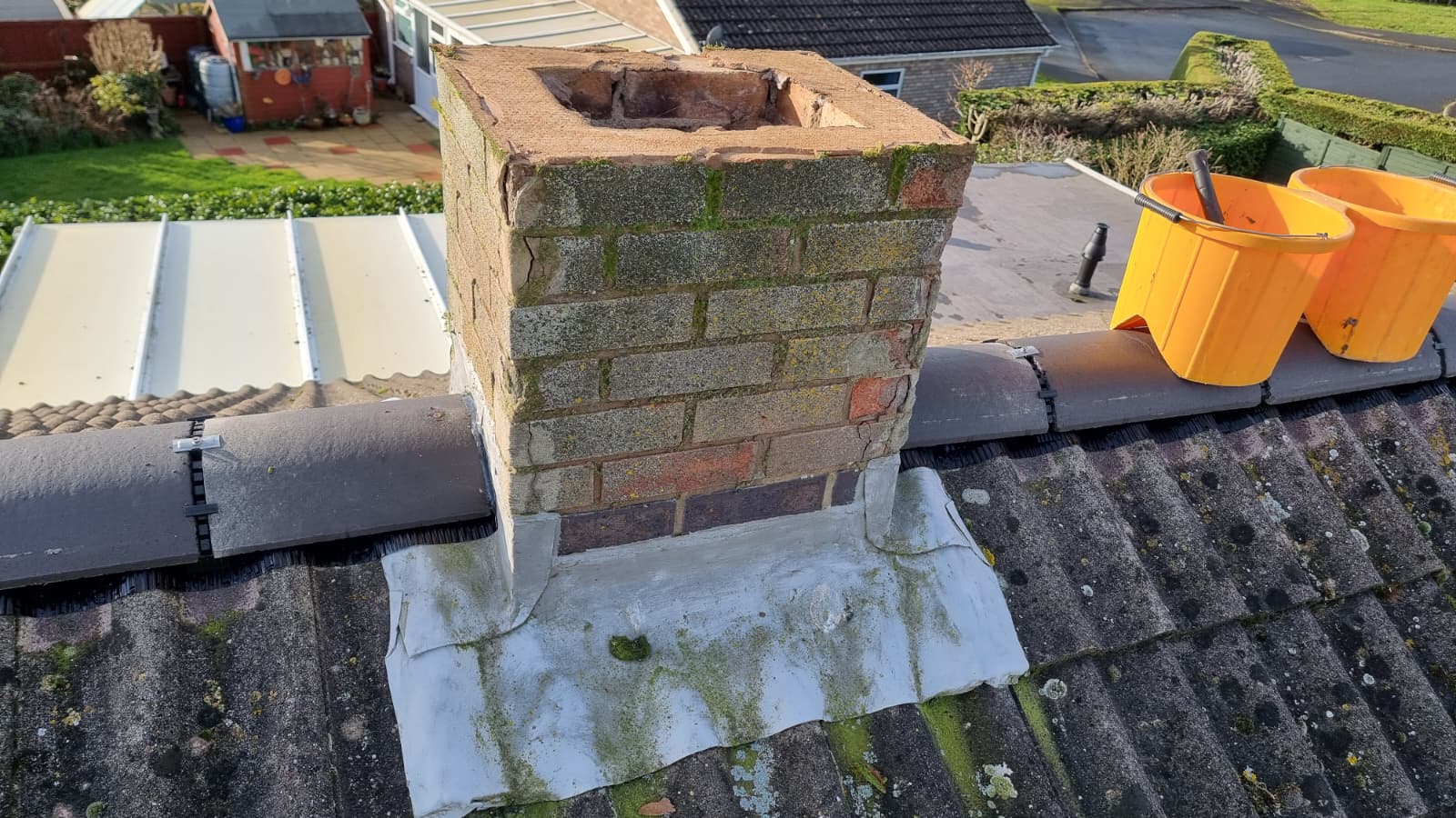 Chimney stack in need of repair before restoration