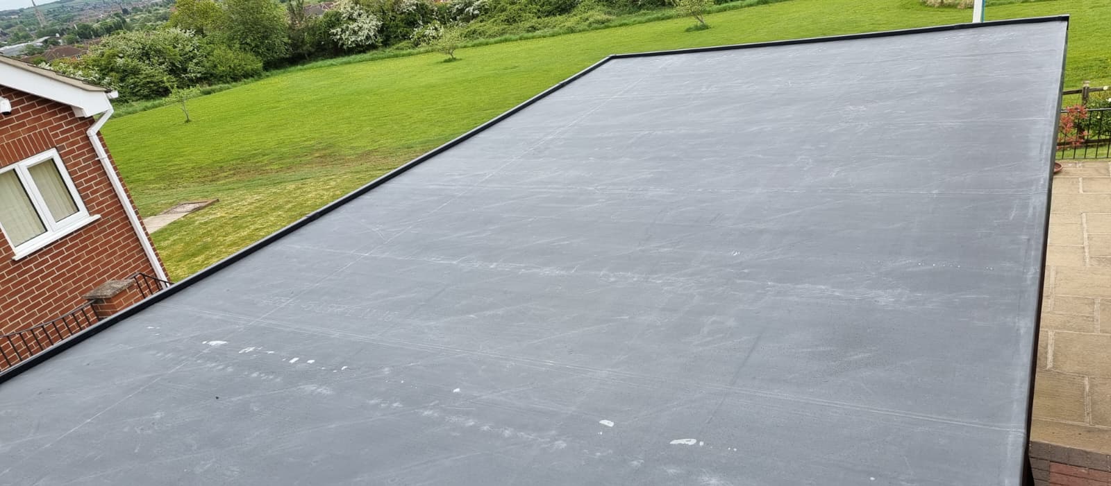 Flat roof repair work in progress